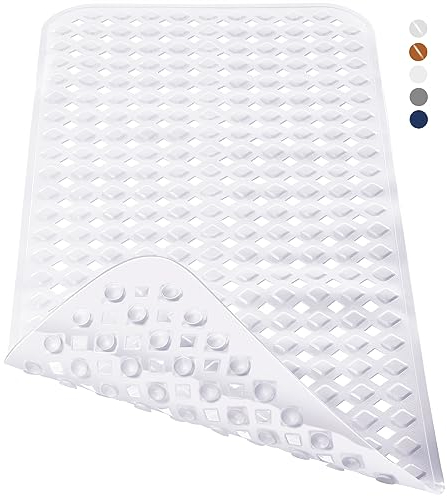 Yimobra Badewannenmatte, Extra Lang Badematte für Wanne Anti-Rutsch mit Abflusslöchern, Saugnäpfen, Phthalatfrei, Latexfrei, BPA-frei und Maschinenwaschbar (70 x 40 cm, Weiß)