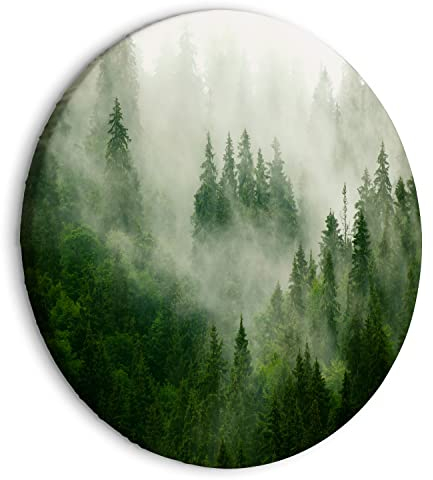 murando - runde Bilder Wald Nebel 40x40 cm Leinwandbild 1 tlg Kunstdruck modern Wandbilder XXL Wanddekoration Design Wand Bild Natur Landschaft skandinavisch Panorama c-B-0394-bc-a