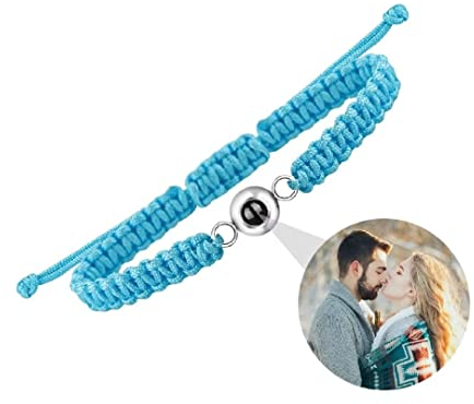 Personalisierte Foto Armband Runde Projektion Armband mit Versteckte Bild im Stein Ich Liebe Dich Armband 100 Sprachen für Herren Damen Paar Freundschaft Einstellbar Seilband