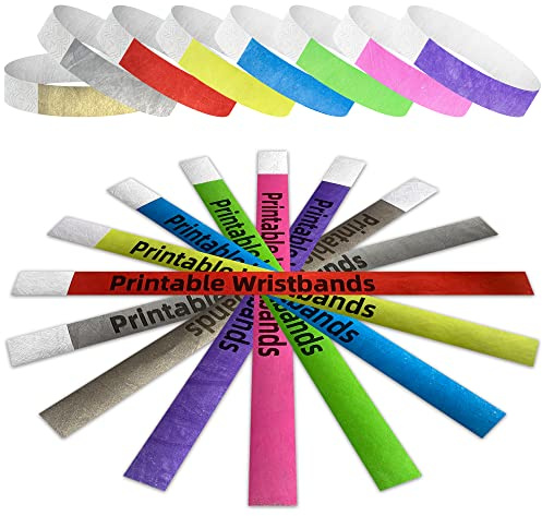 Mr-Label – 800 Ct. ¾ Tyvek Printable Paper Wristbands for Inkjet Printer Only – Waterproof and Tear-Resistant Ticket Bands - ID Arm Bands for Party | Concert | Event | Club VIP| Festival – 8 Colors