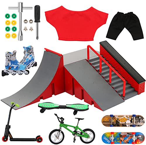 LALASTYLE Mini Finger Skateboard Rampe mit Mini Finger Spielzeug-Set Finger Skateboard Finger Fahrrad Finger Roller Finger Vitalität Board 1 Paar Skates Requisiten Fingerspitzen-Bewegungsspielzeug