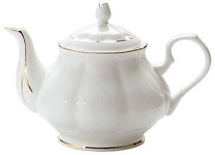 Tetera grande de porcelana blanca, tetera de estilo moderno inglés con filtro de boquilla estilo abeja para preparar té de hojas sueltas de cerámica