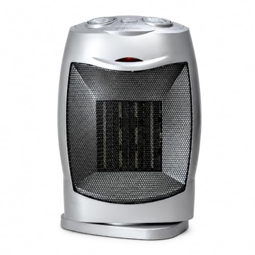 STATUS Oscillating Ceramic PTC Fan Heater 1500 W, Silver Portable Heater with 2 Heat Settings + Fan Only Mode, Adjustable Thermostat, Safety Cut‑Off, (CFH‑1500W1PKB6)