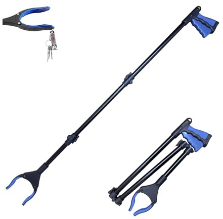 Gyios 110 cm griptång för äldre soptång aluminium, grepptång lång, vikbar gripare med magnetspets, gripstöd, personer med funktionshinder, avfallssamling (blå)