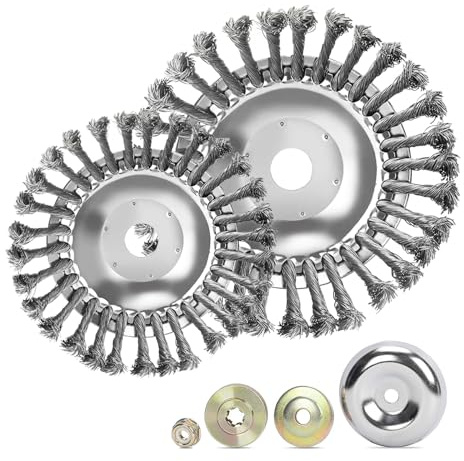 2 Piezas Cepillo para Desbrozadora, 25,4mm de Malezas, Cepillo Redondo de Rueda Alambre Acero, Desbrozadora con 4 Accesorios, para Limpieza de Malezas, Musgo(6+8 Pulgadas)