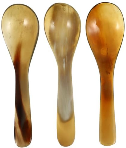 MUCKLILY 3pcs Long Handle Natural Horn Coffee Spoon Small Scoops for Dessert Tea Juice Reusable
