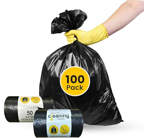 DCS Herculean Pack of 2 x 50 Extra Heavy Duty Black Bin Bags 90L - Extra Strong Refuse Sacks for Office, Household, Kitchen, Restaurant - Eco-Friendly Garbage Bags 37x73x99cm