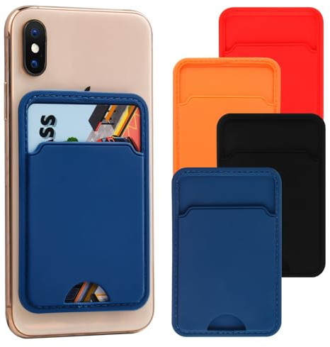 Pretwad Étui portefeuille en cuir pour téléphone portable, à coller, 4 compartiments, marron, cuir synthétique, adulte, unisexe