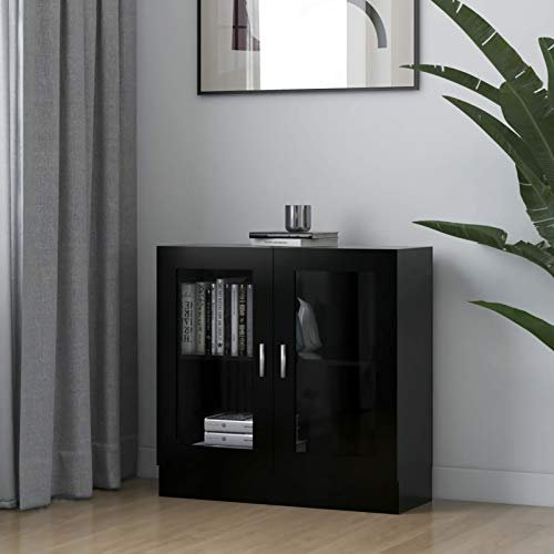Chaduof Vitrinenschrank, Vitrine, Wandschrank, Schrank Regal, Glasregal, Glasvitrine Stehend, Eckvitrine, Manga Regal, Schwarz 82,5x30,5x80 cm Spanplatte