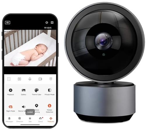 Tuya Smart Life Cámara de vigilancia WiFi interior HD 1080P Cámara interior 360° Audio Bidireccional Visión Nocturna Detección de Movimiento para Bebé/Animales con tarjeta de memoria 64G