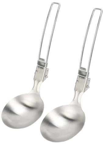 2Pcs Folding Spoon Set,Stainless Steel Heat-Resistant Pocket Scoop Portable Multifunctional Camping Tableware Spoon for Camping Cycling and Hiking