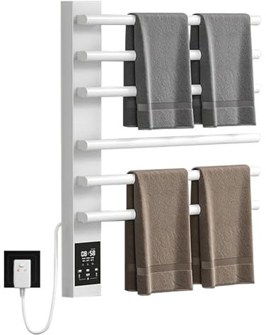TINS Scaldasalviette Elettrico, Termoarredo Bagnocon con Schermo LED, Radiatore Elettrico Basso Consumo, Portasciugamani Elettrico Temporizzatori e Termostato, Termoarredo Elettrico a Parete- White