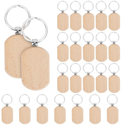FOGAWA 24 Pièces Clés en Bois Porte Clés Vierges Naturelles pour Bricolage Artisanat Décoration DIY (Ovale)