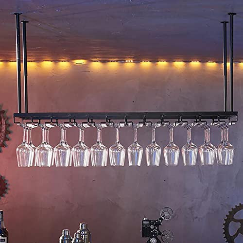 IBOWZ Deckenregal Decken Weinregal Decken-Weinregal aus Metall, höhenverstellbar, Vintage-Eisen-Weinflaschenregal, Kelch-Stielglas-Halter, für Unterschränke/Bars/Küchen/Zuhause