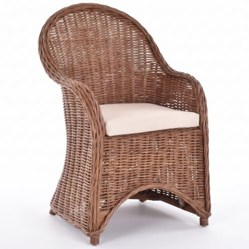 Esszimmer-Sessel Rattan Rattan Korbsessel Esszimmerstuhl Korb Sessel Korbstuhl mit Armlehne Flechtsessel (mit Polster, Braun)