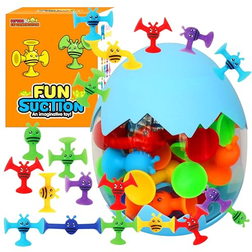 Saugnapf Spielzeug Kinder 40 Stück Montessori ab 3 Jahre Silikon Reise Mini Saugnäpfe für 3-8 Jahre Jungen und Mädchen