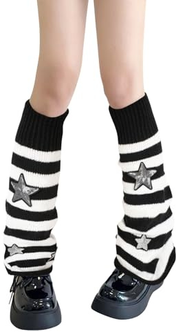 XEPST Scaldamuscoli da Donna in Gothic, Kawaii Legwarmer Inverno Stivali Larghi Calza Ragazza Stile Preppy Scaldamuscoli Donna, Nero
