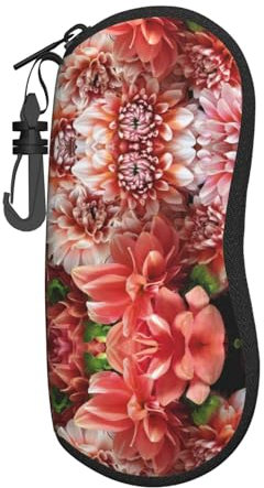 SGZLZBWK Weiches Brillenetui mit Pfingstrosenblumen, für Herren und Damen, ultraleicht, mit Reißverschluss, tragbares Brillenetui mit Karabiner, Schwarz , One size