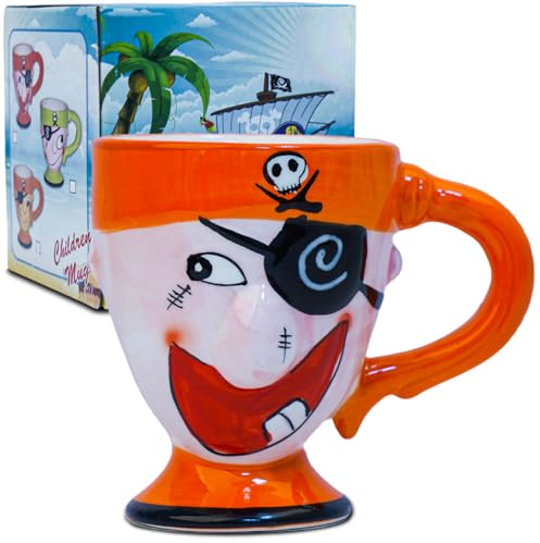 LUCYLANKER Taza Pirata, Taza de Café de Cerámica 3D, Taza Pirata de Dibujos Animados Puede Contener 250 ML de su Bebida Favorita, Regalo Creativo para Hombres, Amigos, Amantes del Café (Rojo)