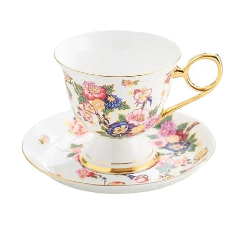 XPJYUA Tazzine Caffe Tazza da caffè e piattino Bone China Tazza da tè con Piedini Alti Fiori Dipinti Tazza da tè pomeridiano in Ceramica(F)