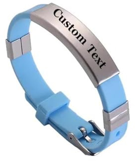 2 Stück Personalisierte Anti-Verlust Sicherheits ID-Armbänder mit Individuellem Namen, Weiches Silikon ID-Armbänder für Kinder Mädchen Jungen, Armreifen Schmuck Blue,2pcs