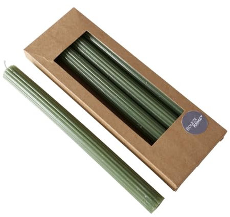 ReWu Stabkerze mit Rillen 4er-Set Rillenkerze Echtwachs Tafelkerzen Echtwachskerzen Haushaltskerzen Spitzkerzen Kerzen Farbig - Grün