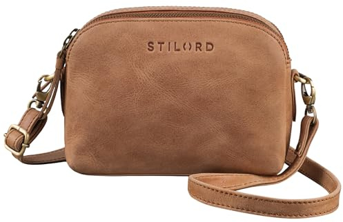 STILORD Nina Kleine Umhängetasche Damen Leder Tasche Brustbeutel Mini Handtasche Vintage Clutch Handytasche bis 7 Zoll Ledertasche Retro Abendtasche Damen Farbe:taranto - braun