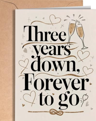 3. Hochzeitstag - Hochzeitskarte - Geschenk zum 3. Hochzeitstag für Männer, Frauen Karte Ich Liebe Dich Jubiläumskarte – Romantische Karte für Jahrestag, Valentinstag oder Geburtstag - NUM 171