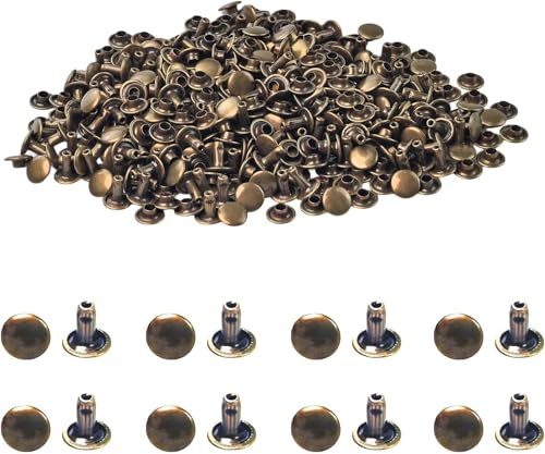 200 Sets Leather Rivets, 8mm Double Cap Rivet Tubular Metal Studs with 8mm Cap for Repairs Decoration, Round Rapid Rivets Button Studs Punk Spike for DIY Leather Craft/Hats/Purse/Shoes/Bag (Bronze)