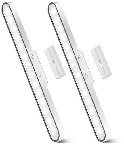 Under Cabinet Kitchen Lights, 6000K Dimmable Wireless Motion Sensor Wall Lights, USB-C 2500mAh Rechargeable Battery Operated LED Lights Indoor for Kitchen, Cupboard, Wardrobe, Stair and Mirror, 2 Pack