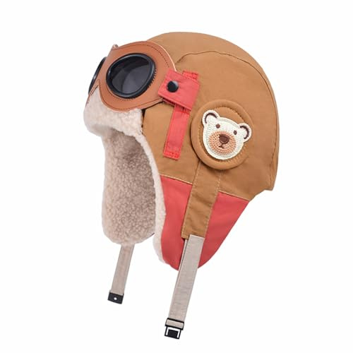 AYPOW Bonnet d'Hiver en Polaire Thermique Enfants 6-12 avec Lunettes Détachables, Coupe-Vent Imperméable Réglable Chaud Bonnet pour l'Extérieur Ski Randonnée Cyclisme, Casquette d'Hiver Garçons Filles