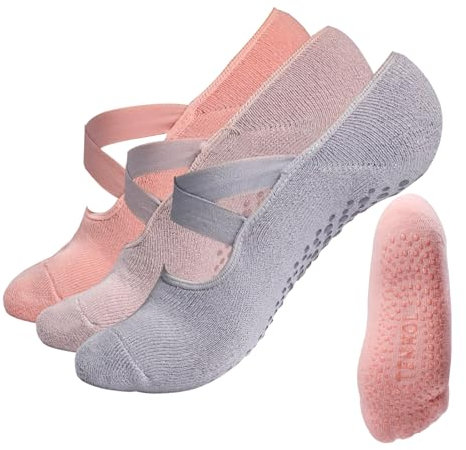 Maxqzin 3 Par Yogastrumpor Halkfria med Korsremmar för Pilates, Balet - Rosa, 35/40 EU