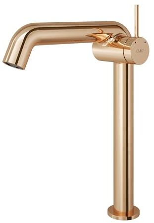 EMKE Badarmatur, Roségold, Einhebelmischer aus Messing, Keramikkartusche, 332 x 220 x 76 mm, Badarmatur, einfache Installation, wassersparend, Waschbeckenarmatur.