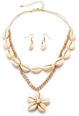 Clearine Bohemian Boho handgjorda simulerade pärlor, naturliga mussla, sjöstjärna, skiktad krage, halsband för kvinnor, sommar, strand, smycken, tillbehör, Kristall Naturlig snäcka Kristall