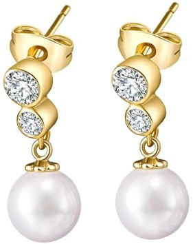 Tolldek Echte Goldschmuck Ohrringe Frauen Gelbgold 750, Perle Klassiker Ohrhänger, 18K Gold Ohrringe Jugendstil mit Labor Erstellt Diamant