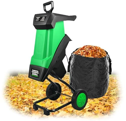 HMWOKPOT Biotrituratore Elettrico da Giardino e cippatore con Sacco di Raccolta da 50 Litri, trituratore di Foglie Potente da 2400 W-220 V - capacità di Taglio di 40 mm
