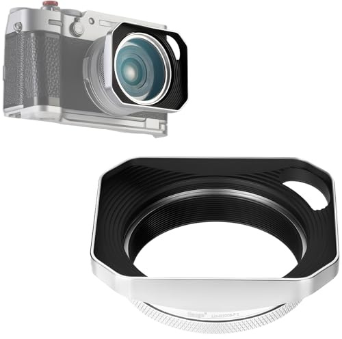 Haoge Metal Square Lens Hood for Fujifilm X100VI Fuji X100V X100F X100T X100S X70 Camera Accessories Silver with 49mm Uv Filter Adapter Ring Hollow Out Designed