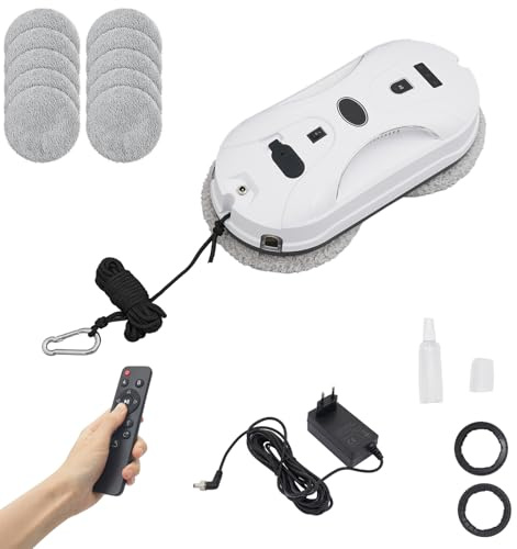 Robot de limpieza de ventanas sin cable, 72W 3000Pa limpiador de ventanas eléctrico con doble boquilla, robot de limpieza de ventanas automático con 10 paños de limpieza para ventanas interiores y