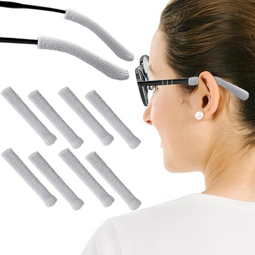 JEYORZY 4 Paia Ferma Occhiali, Copertura Aste per Occhiali Antiscivolo Gancio, Cuscini per orecchie per occhiali in morbido, Cuscinetti Auricolari Maglieria Accessori per Occhiali Antiscivolo, Grigio
