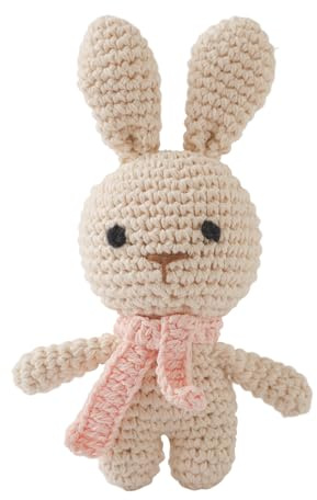 Moyii Handmade Crochet Bunny Baby Rattle - Soft Cotton Amigurumi Sensory Shaker Toy for Newborns & Infants - Easy Grip Lovey Sleep Toy & Neutral Nursery Decor Shower Gift