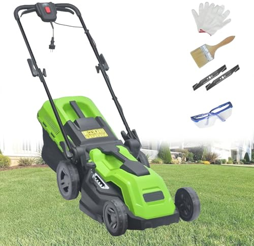 Elektrisk GräSklippare, Sladddriven HandgräSklippare Med 3-Stegs HöJdjustering, Uppsamlingskorg, FäLlbart Handtag, Elektrisk VertikalskäRare FöR TräDgåRd Och GräSmatta 2500W/38CM-Cord35M