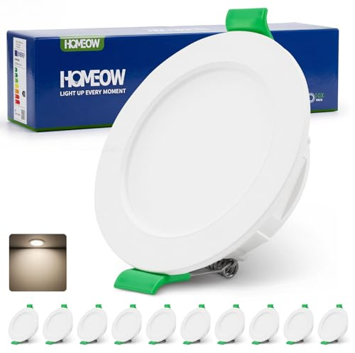 HOMEOW Einbaustrahler LED Spots 230V 55mm - 68mm Lochmaß 4W 380LM | Naturweiß 4000K Deckenspots 60mm Einbauleuchten Flach Einbauspots IP44 Wasserdicht für Bad Feuchtraum Küche 10er Set