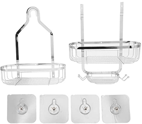 Metall-Eisen-Wandmontage-Badewannenkorb, 2-schichtiges, lochfreies Aufbewahrungsregal für Keramikfliesen und Glas, rostbeständiger Badezimmer-Organizer für Toilette und Dusche (Galvanisiert)
