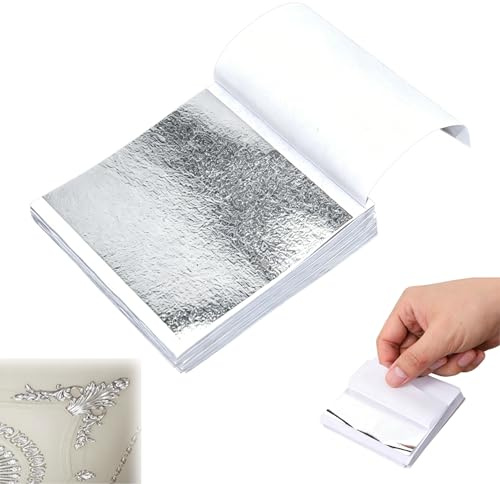 HUILLIGHT Foglie d’Argento 100 Pezzi 8x8,5 cm per Decorazioni Artigianali Fai-da-Te, Doratura, Progetti Artistici, Scrapbooking, Creazioni Resiniche e Decorazioni per Festa