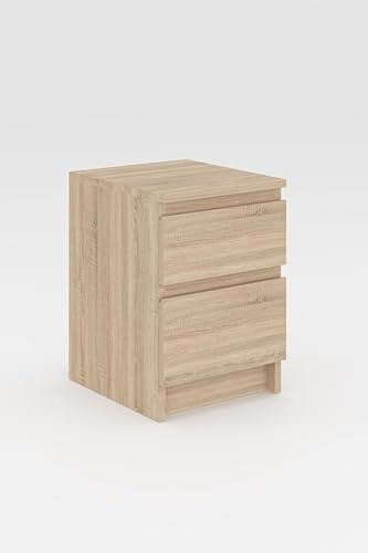 Elegante mesita de Noche de Roble Sonomo, 35 x 50 x 40 cm, Tablero de partículas 100% melamina, 18 mm de Grosor, Desmontable