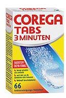 Corega 3 minuti pastiglie per protesi complete e parziali, retainer e allineatori, paradenti e altre parentesi graffe rimovibili, 1 x 66 pezzi.