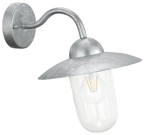 EGLO Außen-Wandlampe Milton, 1 flammige Außenleuchte | Wandleuchte aus Stahl feuerverzinkt in Silber und Glas, E27 Fassung, IP44
