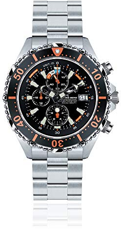 CHRIS BENZ Depthmeter Chronograph 300M Taucheruhr mit Metallband, Korallenorange