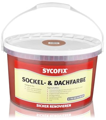 SYCOFIX Sockel- & Dachfarbe ziegelrot 5 Liter, Rissfüllende Betonfarbe, Dachfarbe, Fassadenfarbe, Premium, matt, Sockel-Anstrich, Wetter & UV Beständige Farbe, geeignet für Putz, Mauerwerk und Beton