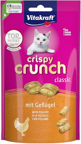 Vitakraft Crispy Crunch Classic, friandises pour chats, snack croustillant à la volaille, en sachet refermable, sans sucre ajouté (1x 60g)